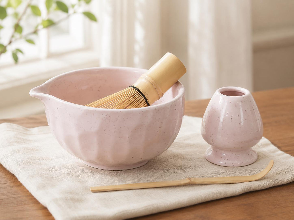 Handpainted Exquisite Natural Pink Black Dot Matcha Set Of 4 product photo 6