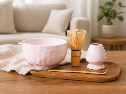 Handpainted Exquisite Natural Pink Black Dot Matcha Set Of 4 product photo 8