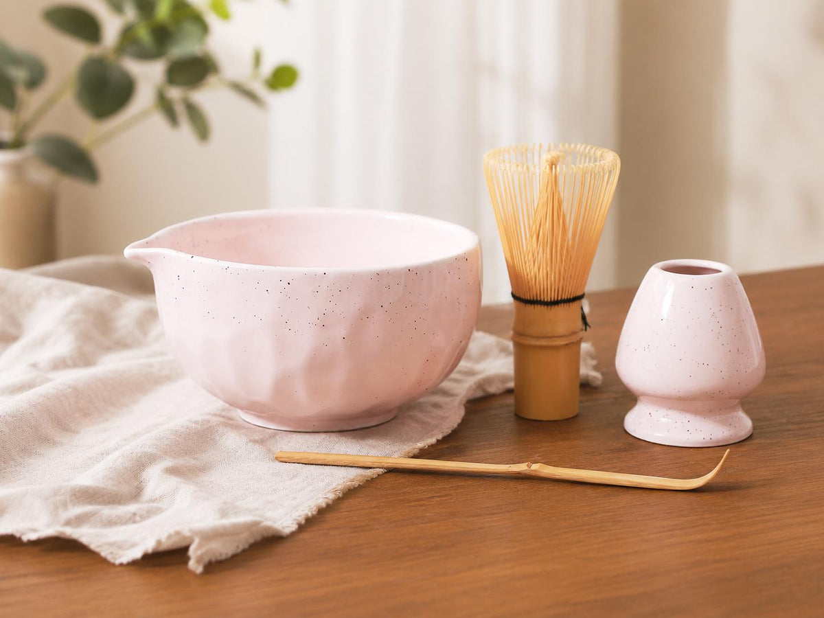 Handpainted Exquisite Natural Pink Black Dot Matcha Set Of 4 product photo 7