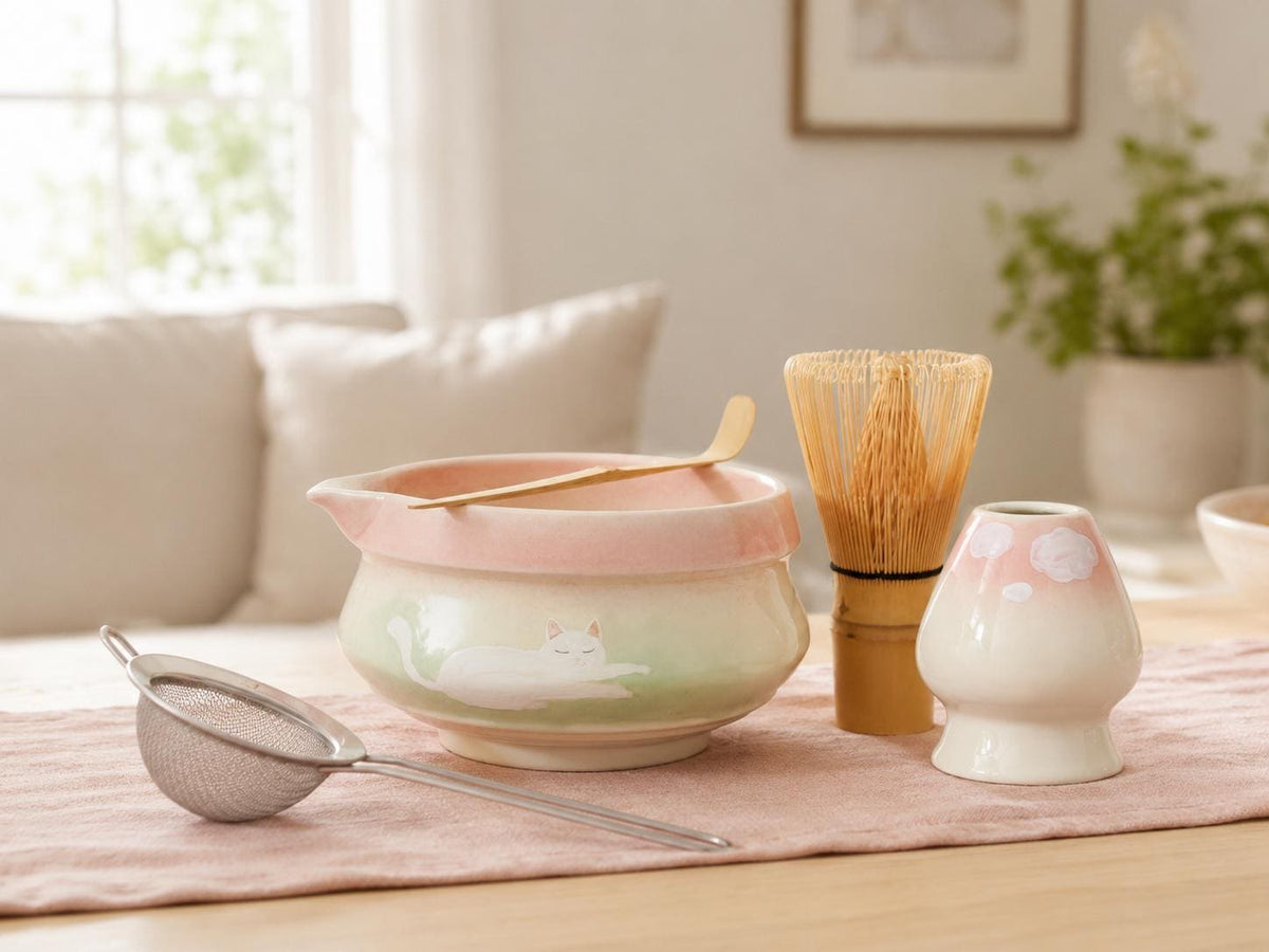 A Lazy White Cat On The Grass Tea Set product photo 7