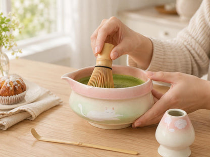 A Lazy White Cat On The Grass Tea Set product photo 1