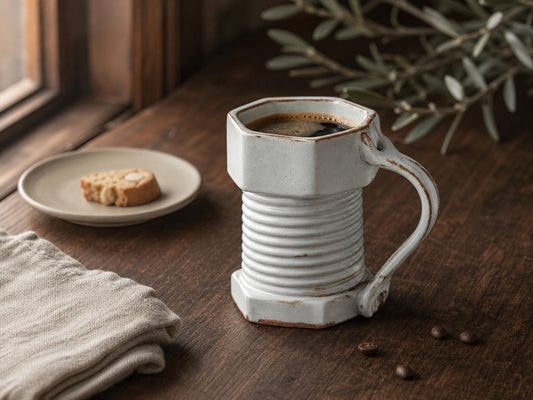 White Ribbed Beer Ceramic Coffee Mug product photo 1