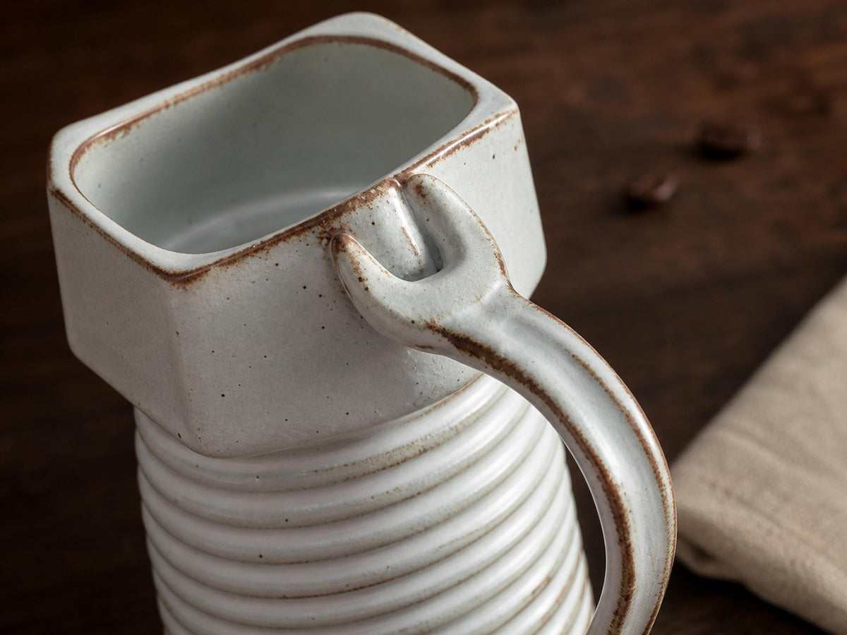 White Ribbed Beer Ceramic Coffee Mug product photo 5