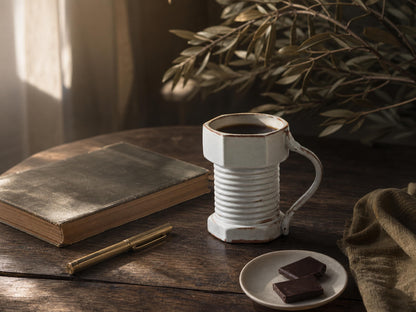 White Ribbed Beer Ceramic Coffee Mug product photo 7