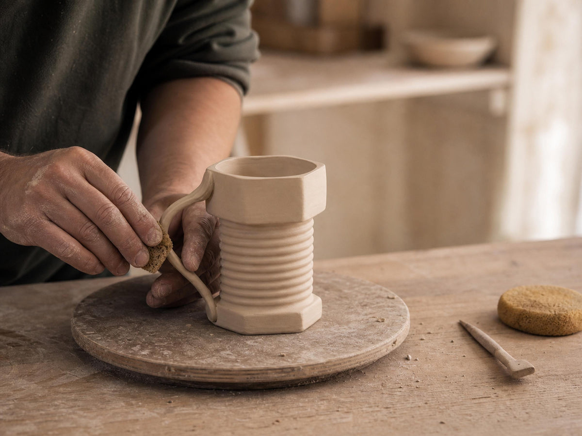 White Ribbed Beer Ceramic Coffee Mug product photo 8