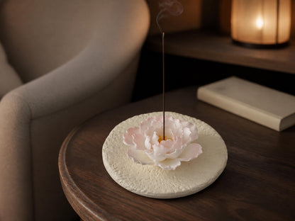 Hand Sculpted Pink Peony Ceramic Incense Holder with Tray product photo 6