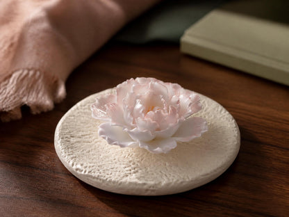 Hand Sculpted Pink Peony Ceramic Incense Holder with Tray product photo 7