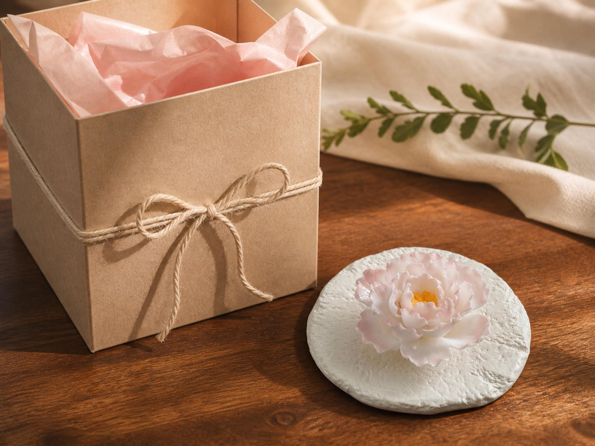 Hand Sculpted Pink Peony Ceramic Incense Holder with Tray product photo 5