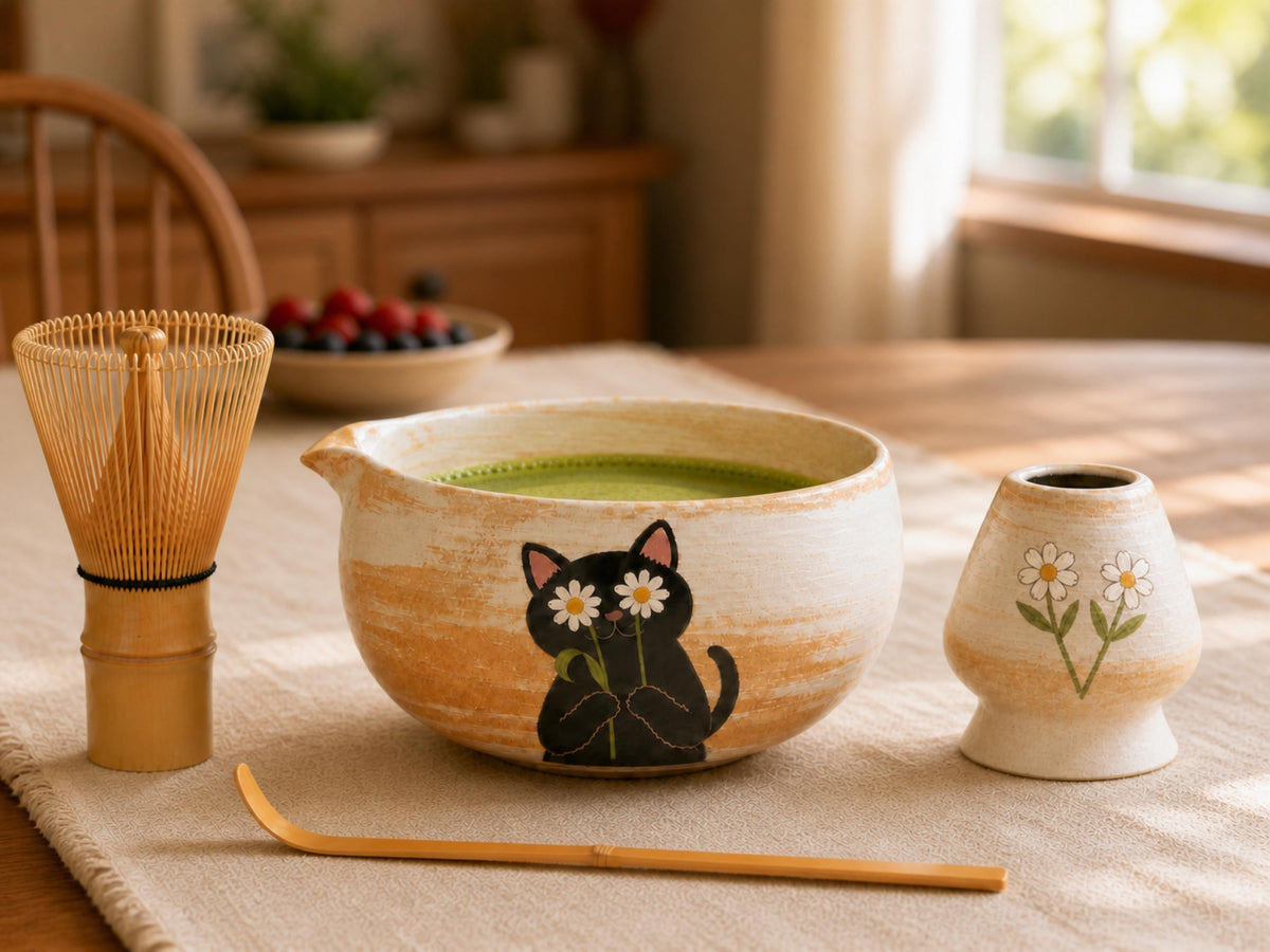 Black Cat Daisy Matcha Bowl Set product photo 2