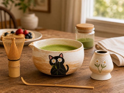 Black Cat Daisy Matcha Bowl Set product photo 3