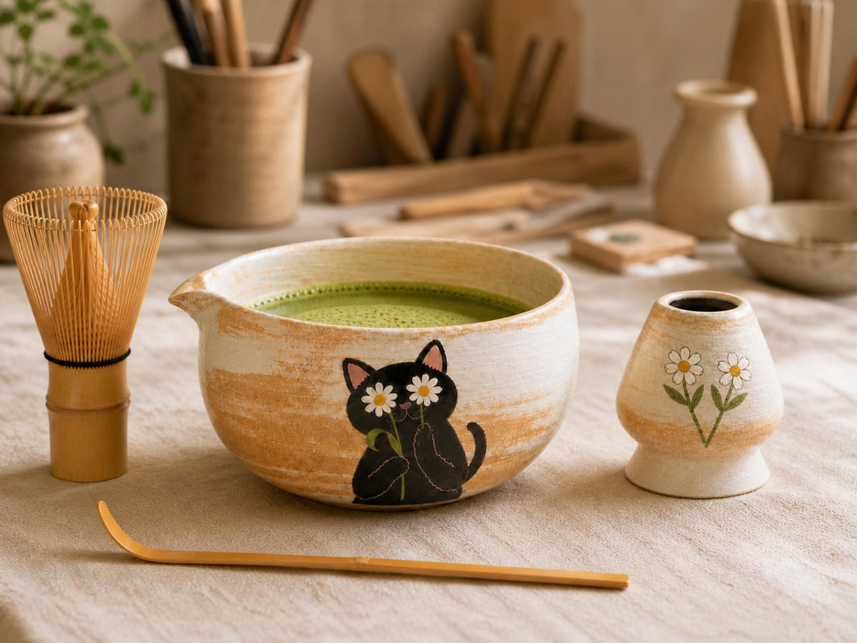 Black Cat Daisy Matcha Bowl Set product photo 7