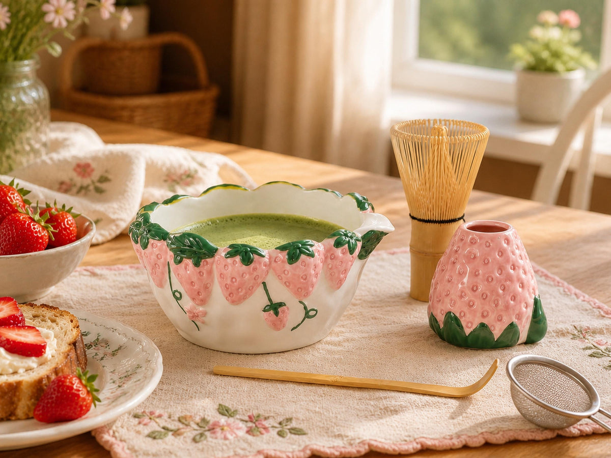 Pink Strawberry Matcha Bowl Set product photo 3