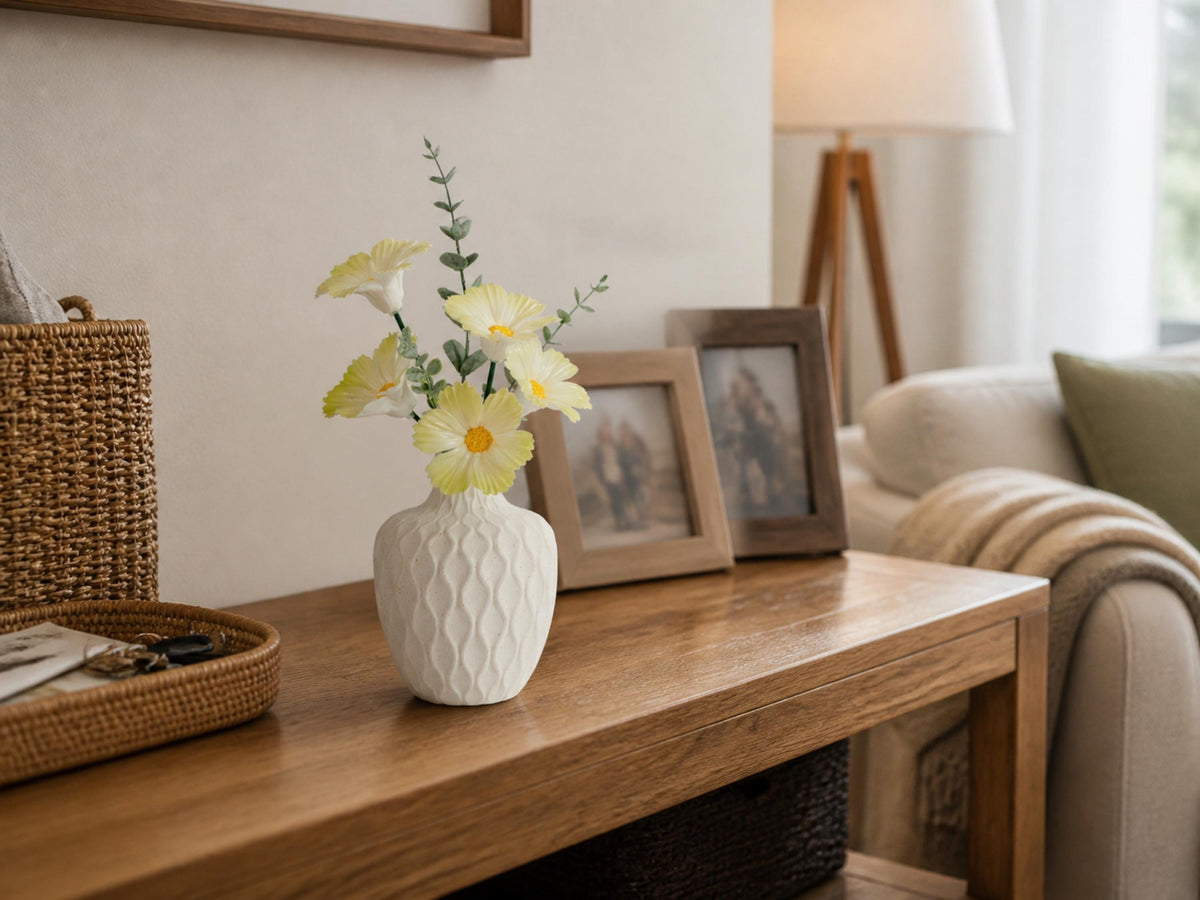 Handmade Ceramic Cosmos Flower Bouquet In Water-Holding White Vase product photo 3