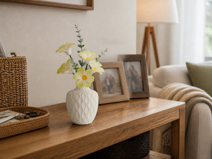 Handmade Ceramic Cosmos Flower Bouquet In Water-Holding White Vase product photo 3