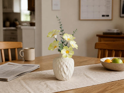 Handmade Ceramic Cosmos Flower Bouquet In Water-Holding White Vase product photo 1