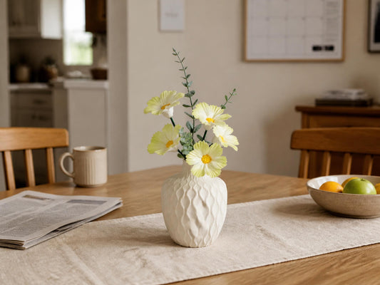 Handmade Ceramic Cosmos Flower Bouquet In Water-Holding White Vase product photo 1