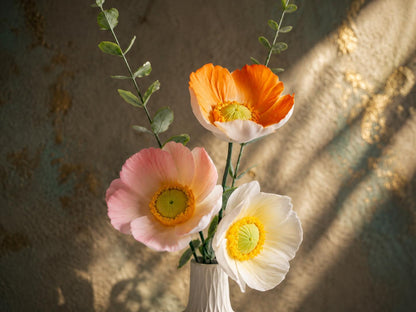 Handmade Ceramic Poppy Flower Bouquet In Water-Holding White Vase product photo 1