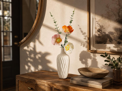 Handmade Ceramic Poppy Flower Bouquet In Water-Holding White Vase product photo 5