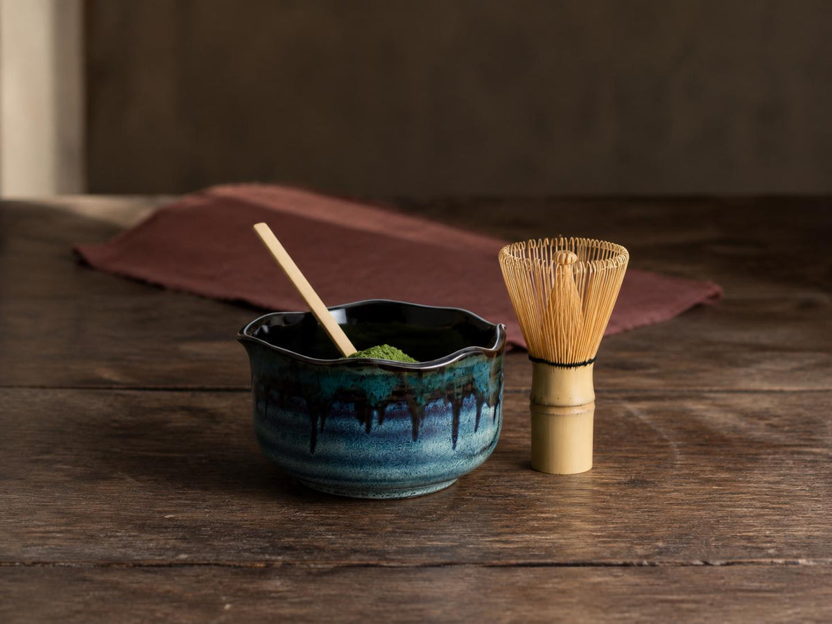 Teal Blue Flow Glaze Matcha Bowl Set product photo 4