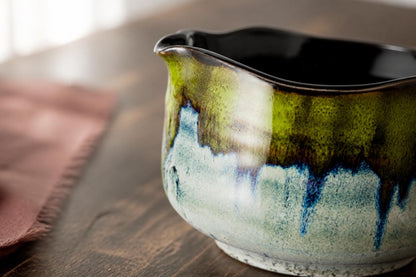 Moss Blue Wavy Flower Rim Matcha Bowl Set product photo 5