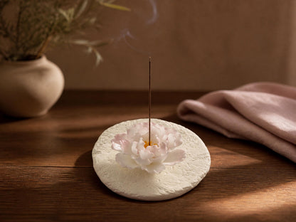 Hand Sculpted Pink Peony Ceramic Incense Holder with Tray product photo 3