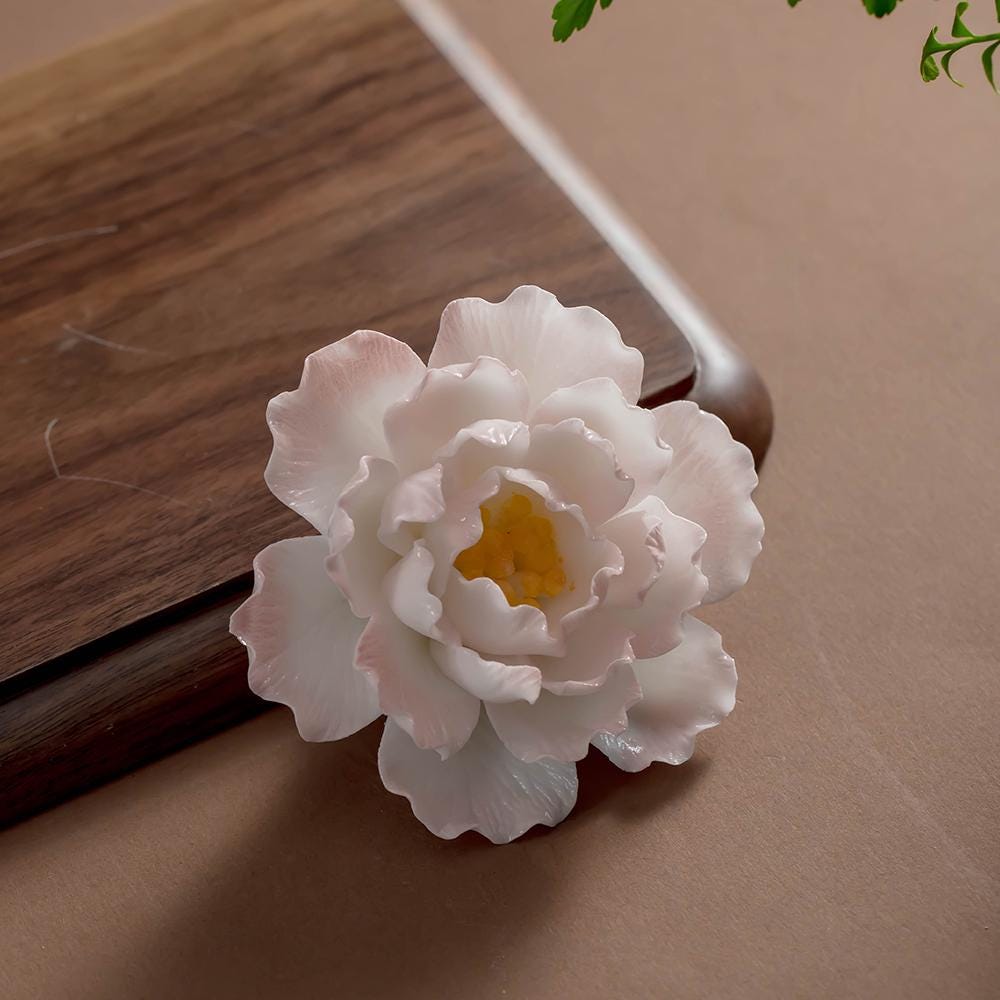 Hand Sculpted Pink Peony Ceramic Incense Holder with Tray product photo 2