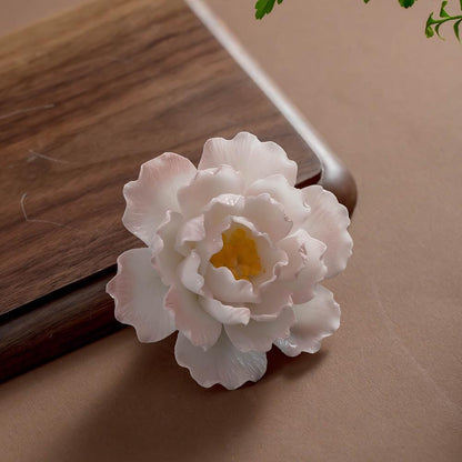 Hand Sculpted Pink Peony Ceramic Incense Holder with Tray product photo 2