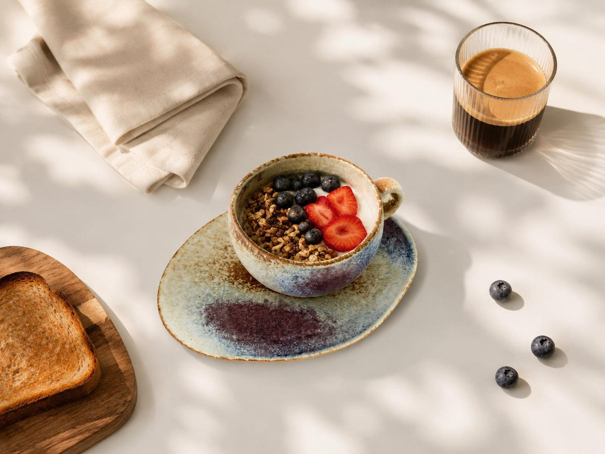 Handmade Ceramic Breakfast Bowl Set with Plate and Spoon product photo 2