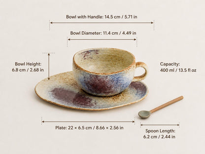 Handmade Ceramic Breakfast Bowl Set with Plate and Spoon product photo 3