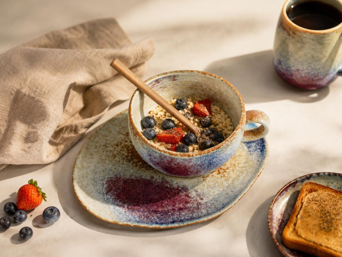 Handmade Ceramic Breakfast Bowl Set with Plate and Spoon product photo 8