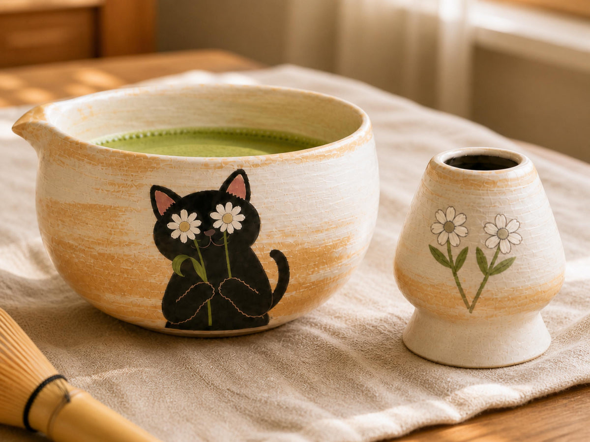 Black Cat Daisy Matcha Bowl Set product photo 4