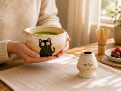 Black Cat Daisy Matcha Bowl Set product photo 1