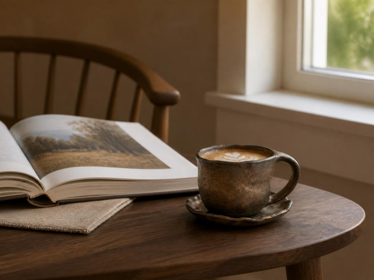 Rustic Ceramic Coffee Cup with Saucer product photo 6