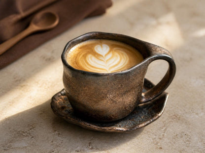 Rustic Ceramic Coffee Cup with Saucer product photo 8