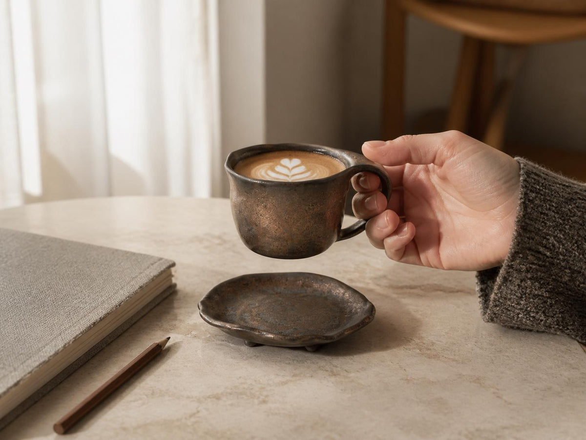 Rustic Ceramic Coffee Cup with Saucer product photo 7
