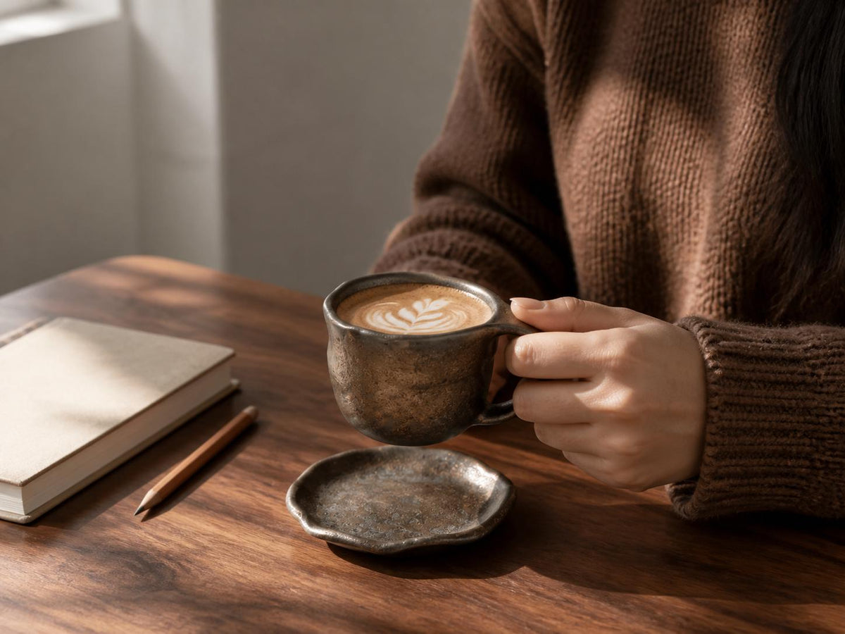 Rustic Ceramic Coffee Cup with Saucer product photo 2