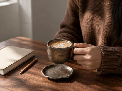 Rustic Ceramic Coffee Cup with Saucer product photo 2