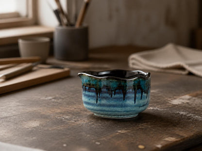 Teal Blue Flow Glaze Matcha Bowl Set product photo 6
