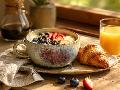 Handmade Ceramic Breakfast Bowl Set with Plate and Spoon product photo 4