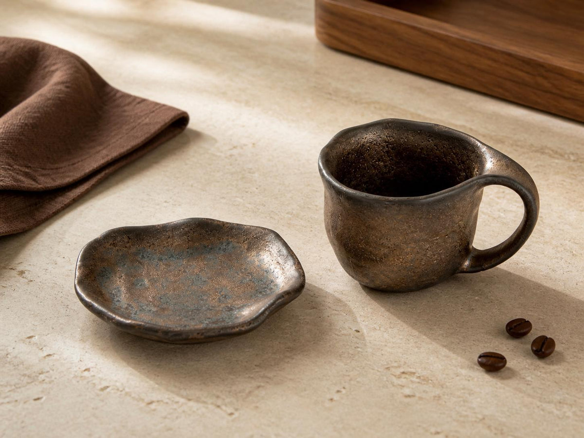 Rustic Ceramic Coffee Cup with Saucer product photo 4