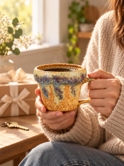 Amber Hearth Drip Glaze Ceramic Coffee Mug product photo 4