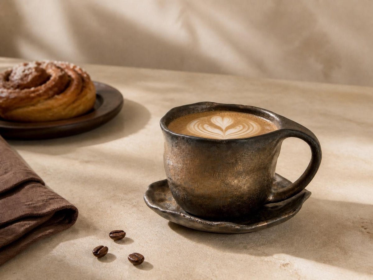 Rustic Ceramic Coffee Cup with Saucer product photo 1