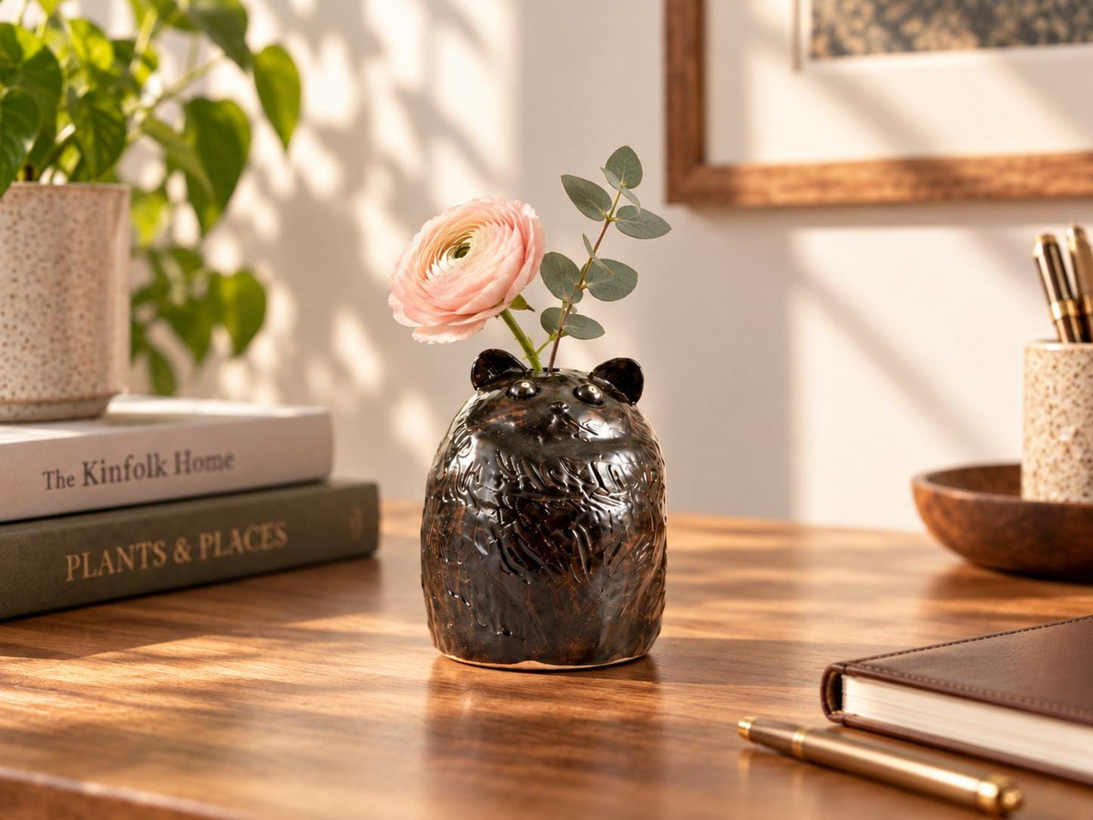 Handmade Black Cat Ceramic Vase product photo 2
