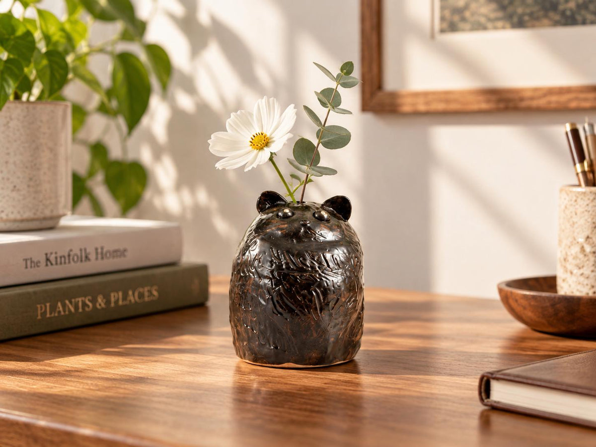 Handmade Black Cat Ceramic Vase product photo 1