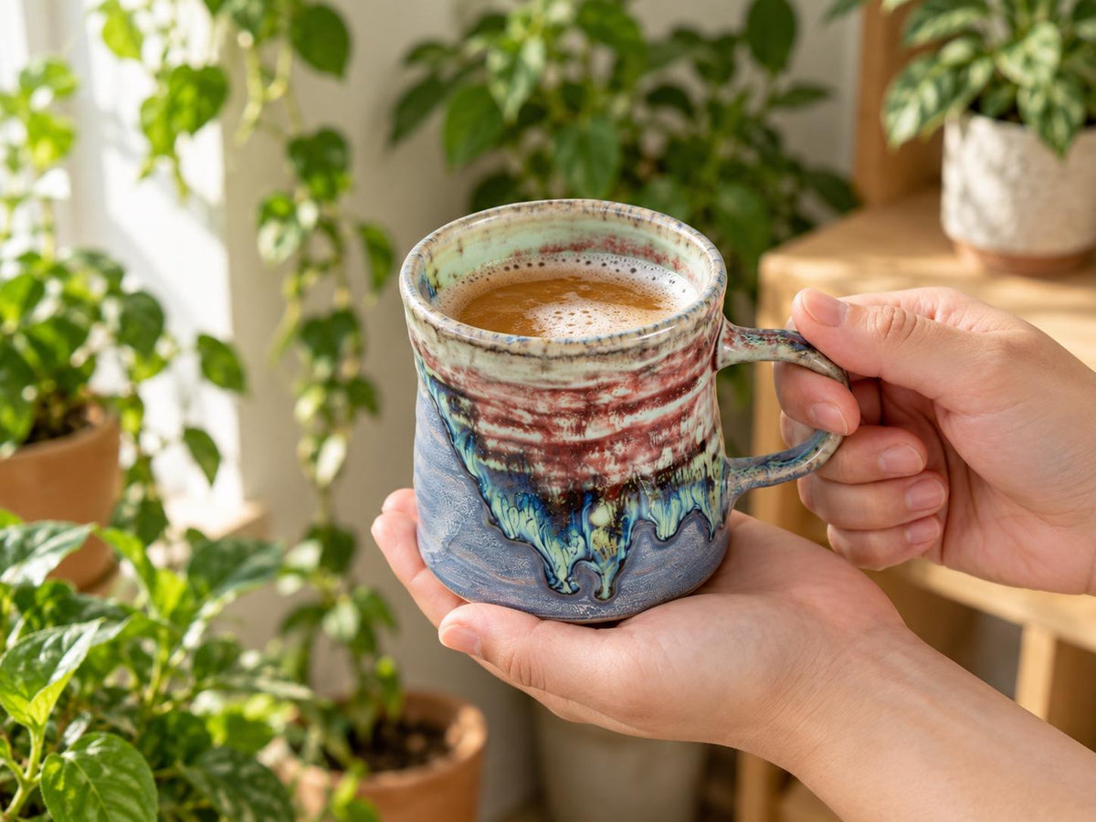 Blue and Rust Ceramic Coffee Mug product photo 2