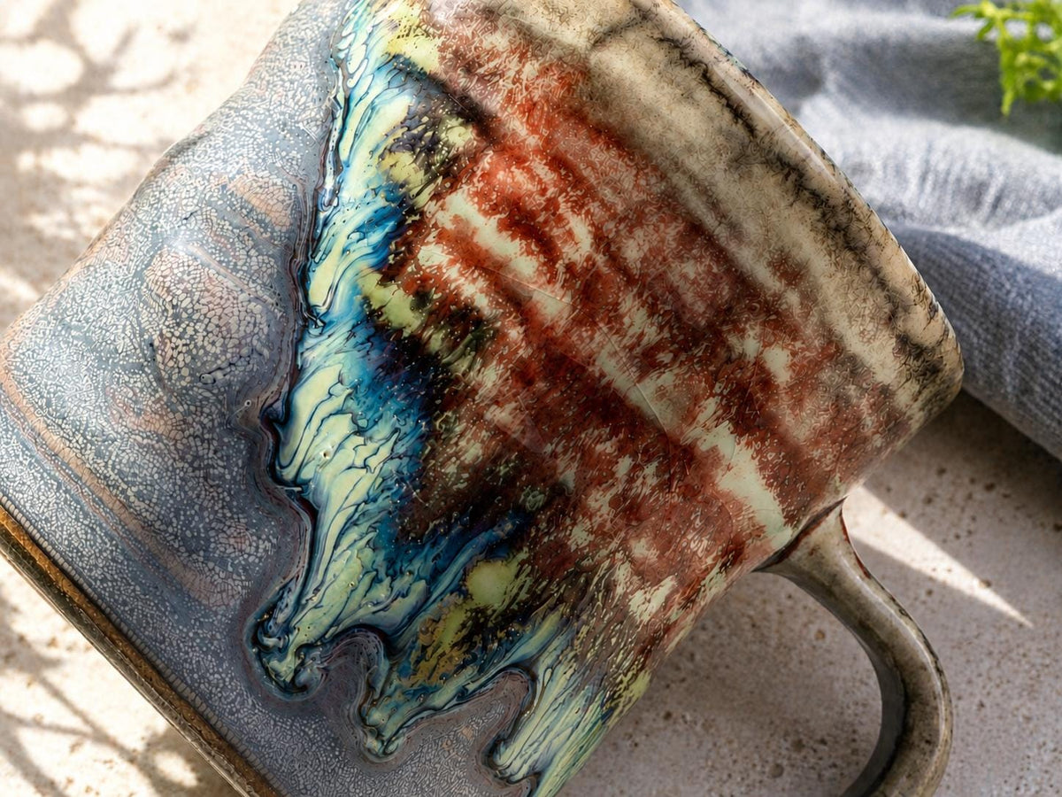 Blue and Rust Ceramic Coffee Mug product photo 6