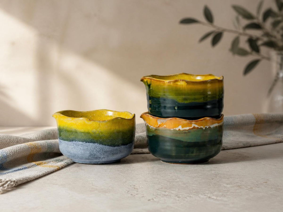 Amber Green Wavy Rim Matcha Bowl Set product photo 3