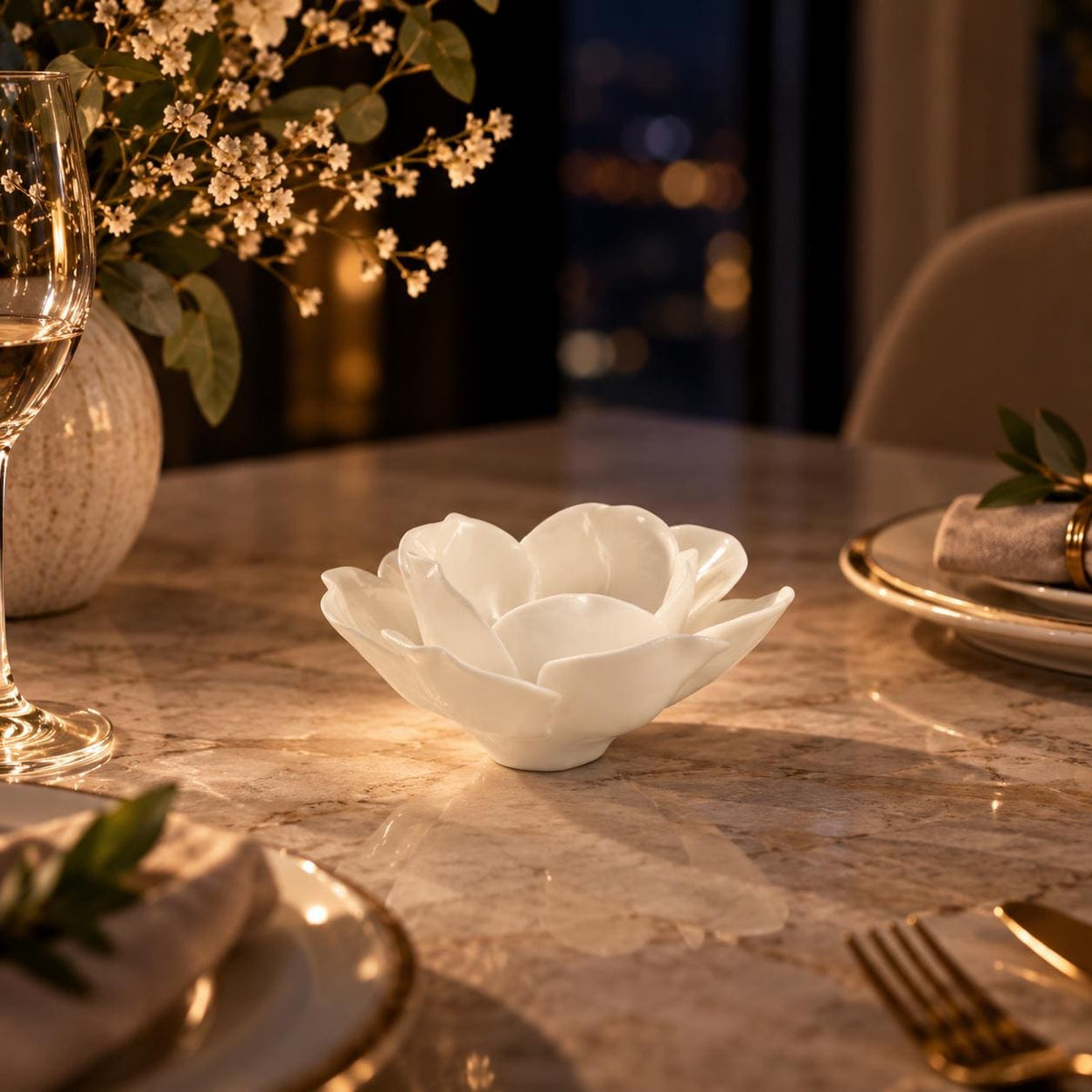 White Ceramic Flower Candle Holder product photo 3
