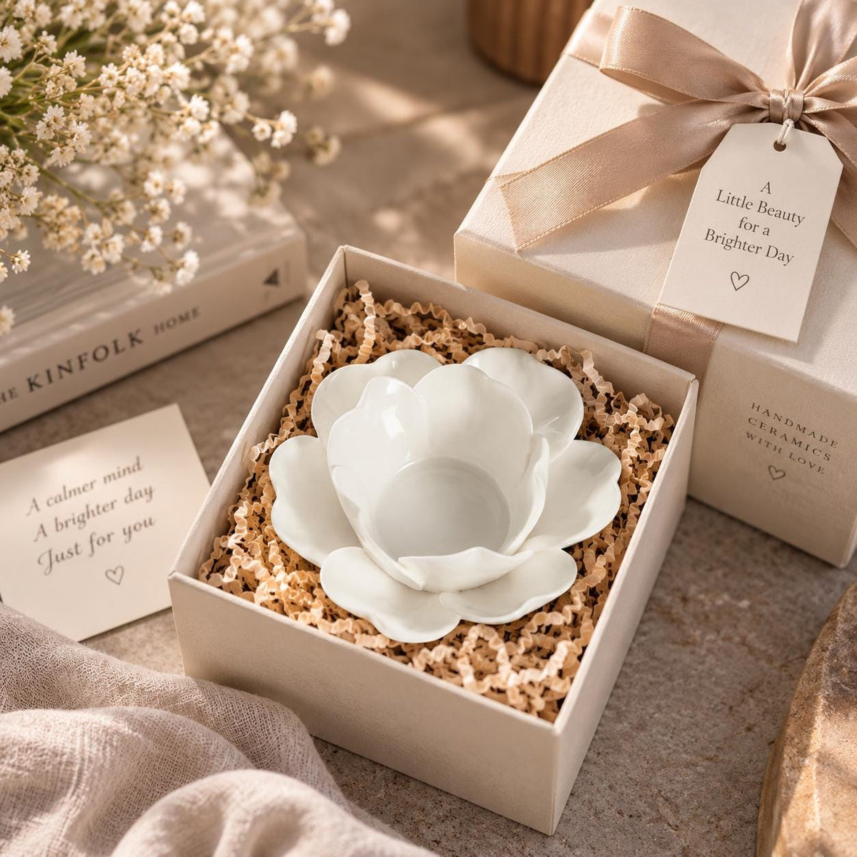 White Ceramic Flower Candle Holder product photo 6