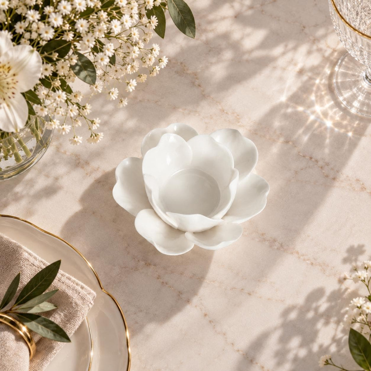 White Ceramic Flower Candle Holder product photo 2